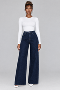 Indigo High-Rise Wide-Leg Jeans on model