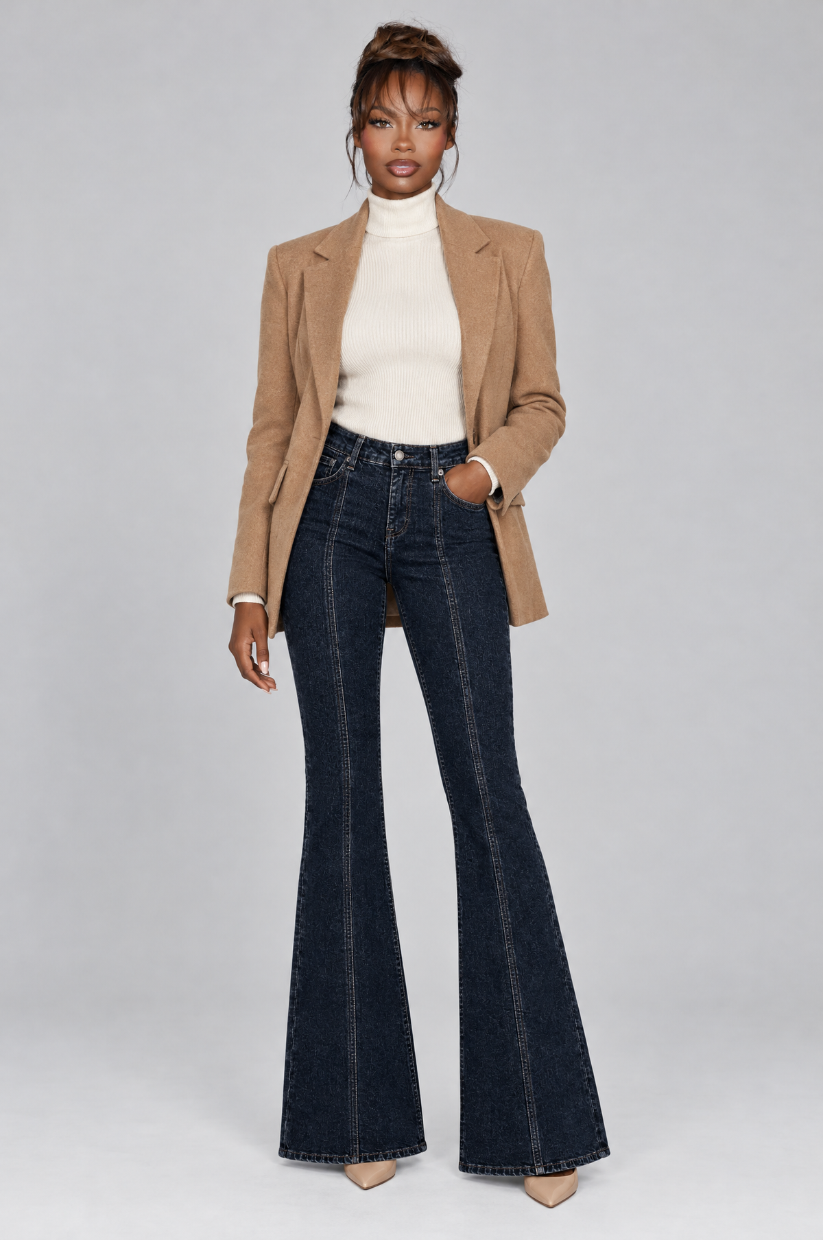 Midnight Stretch Flare Jeans on model
