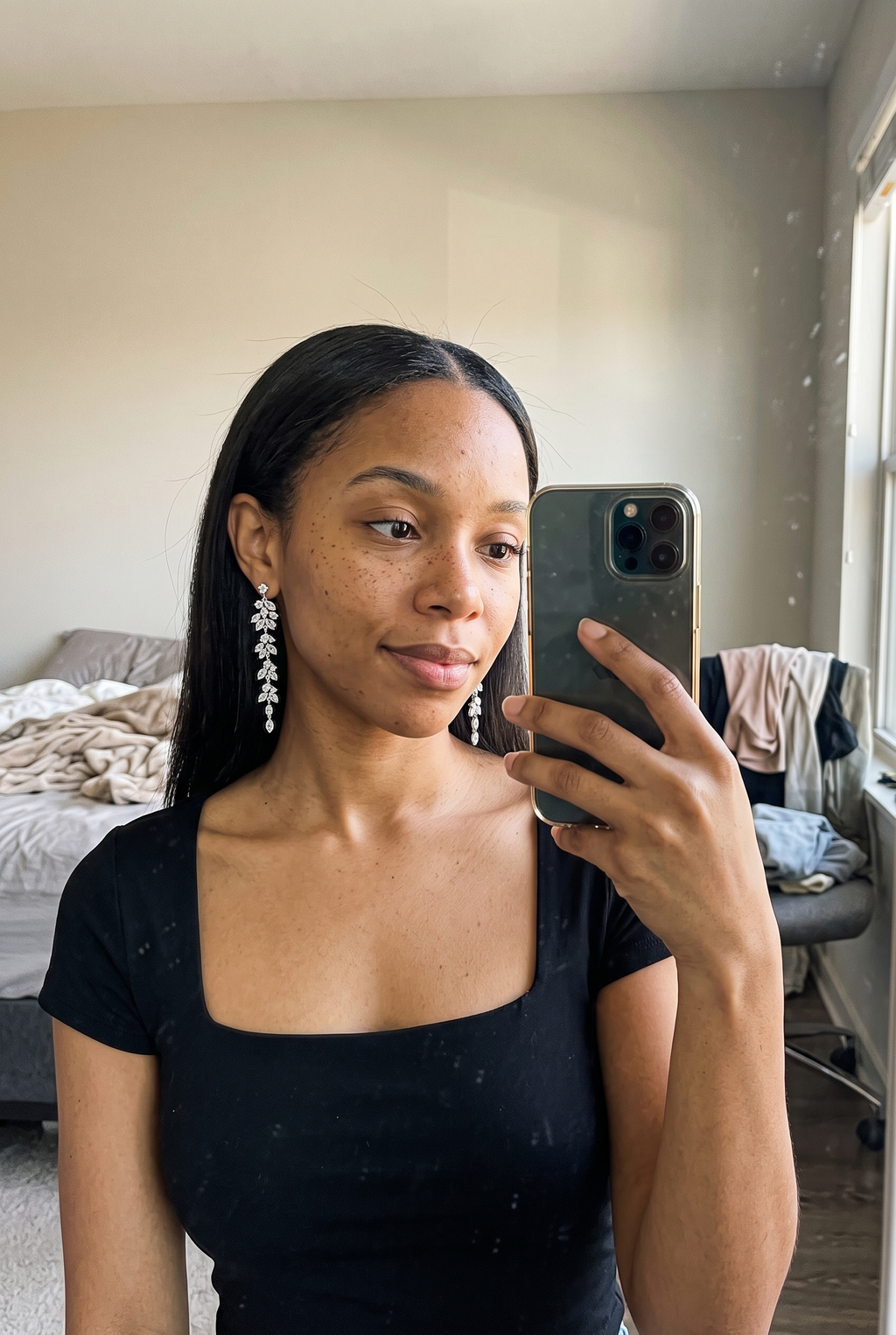 Ivy Crystal Leaf Drop Earrings worn by customer
