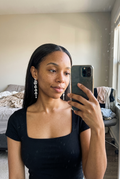 Ivy Crystal Leaf Drop Earrings worn by customer