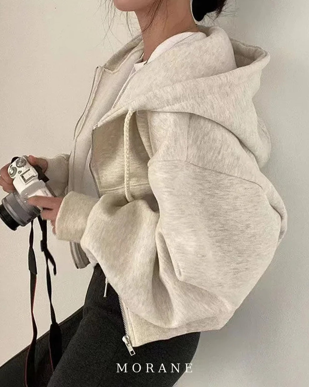 MORANE Cropped Fleece Zip Hoodie