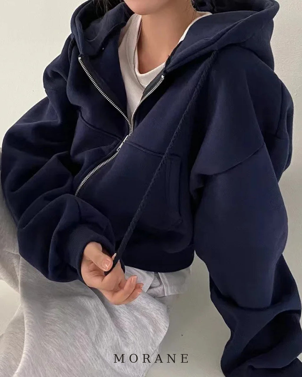 MORANE Cropped Fleece Zip Hoodie