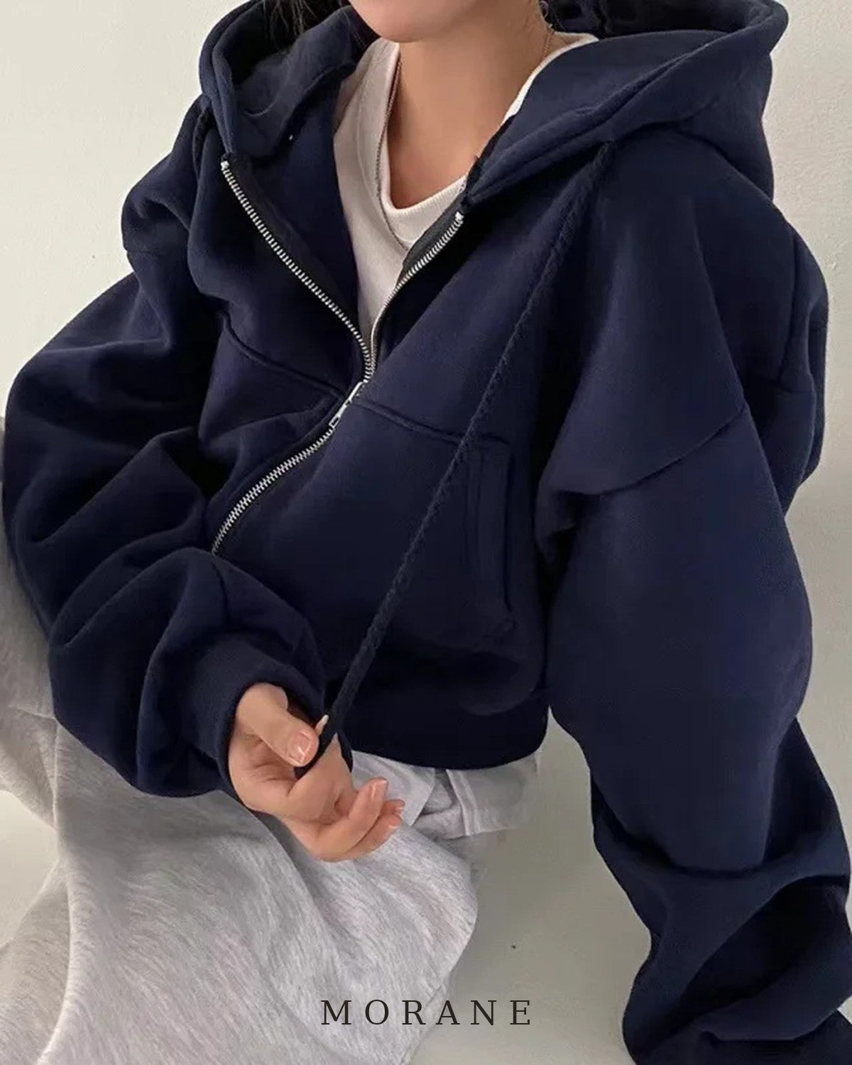 MORANE Cropped Fleece Zip Hoodie