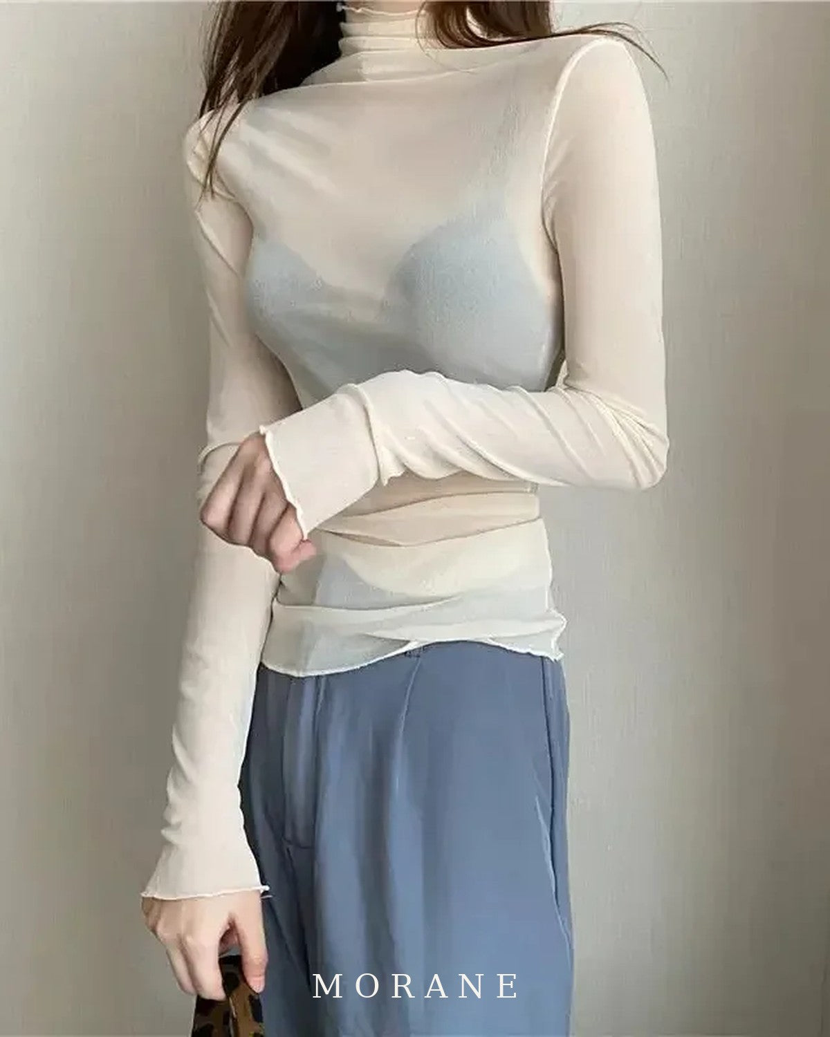 MORANE Floral Lace Mock Neck Top