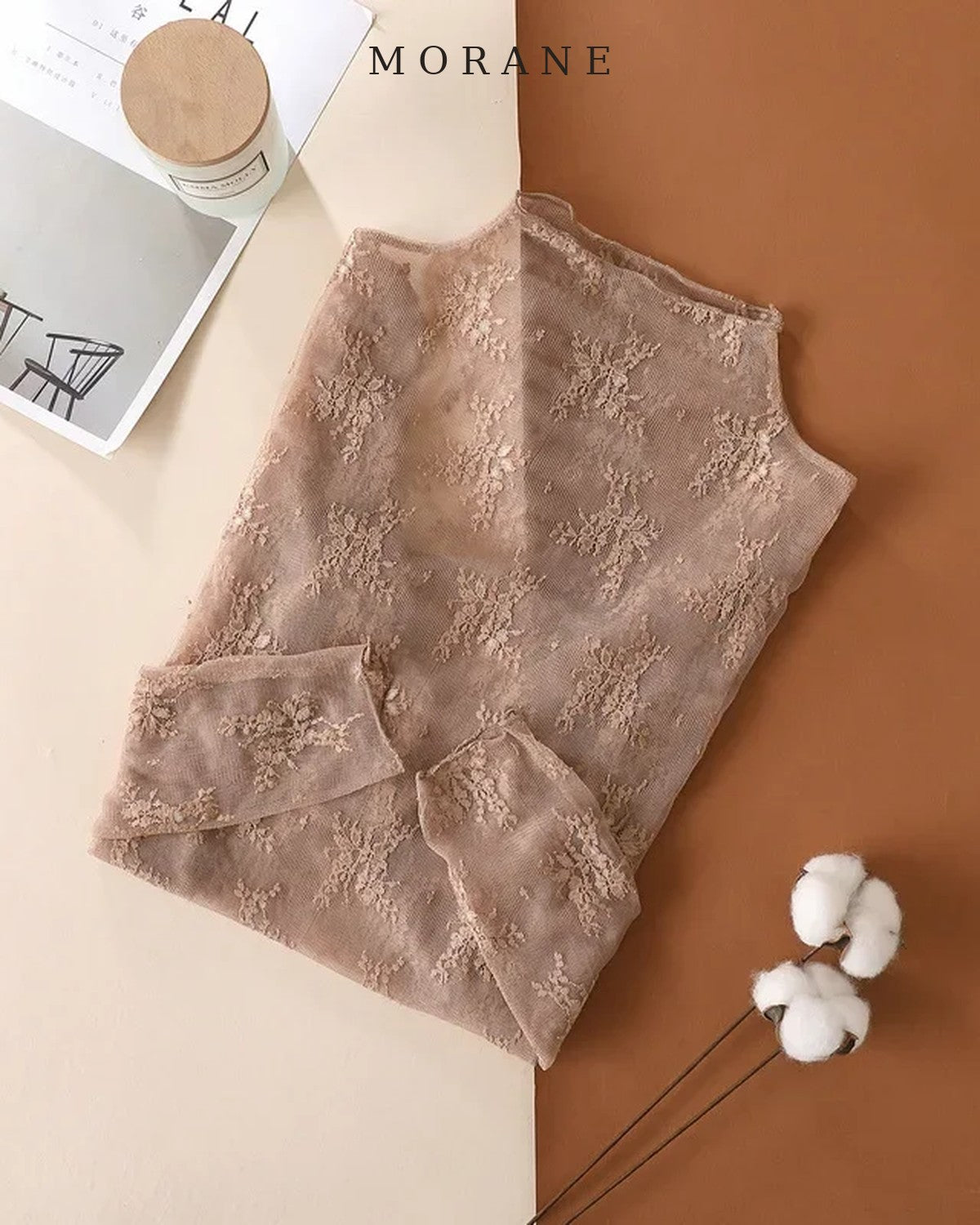 MORANE Floral Lace Mock Neck Top