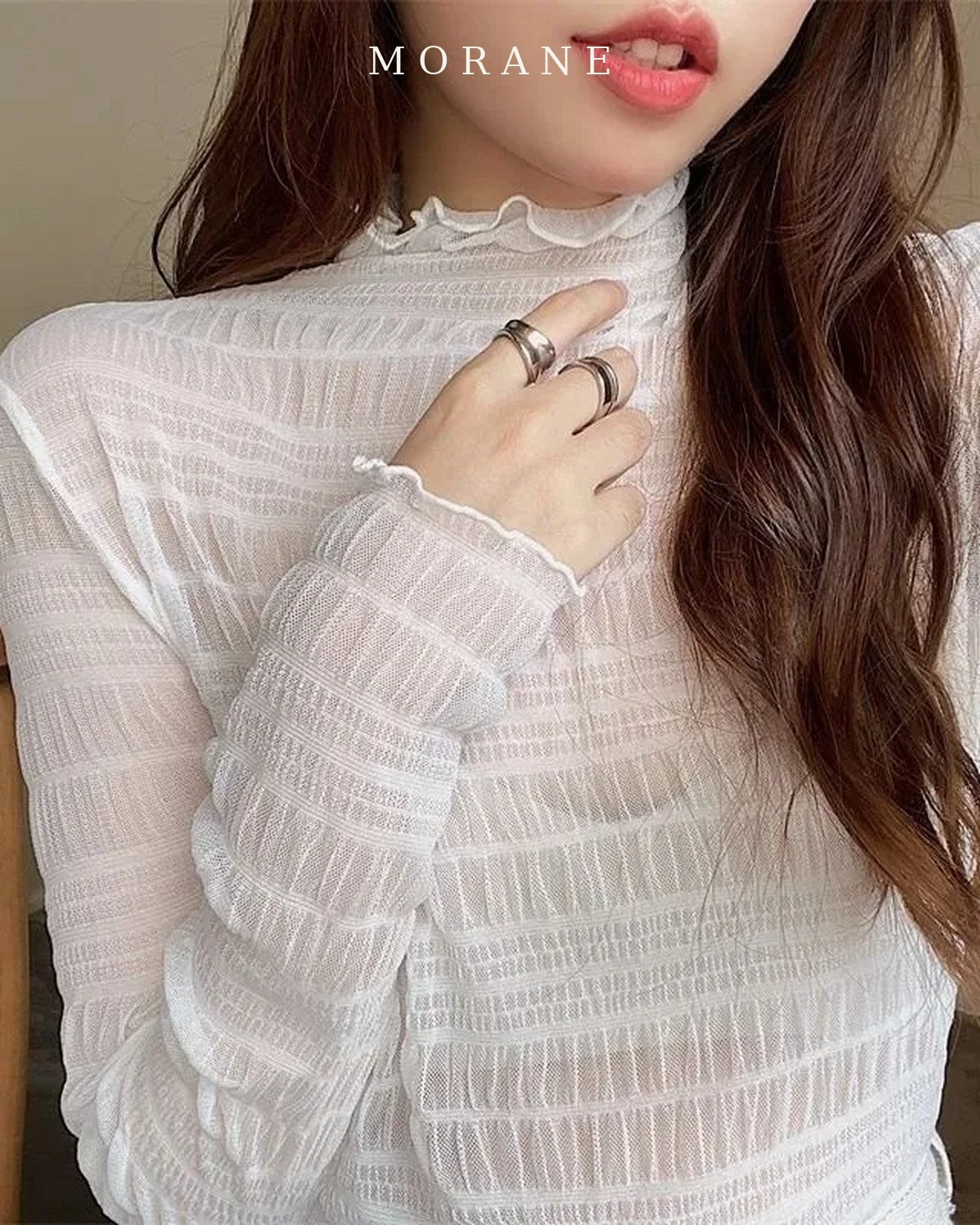 MORANE Floral Lace Mock Neck Top