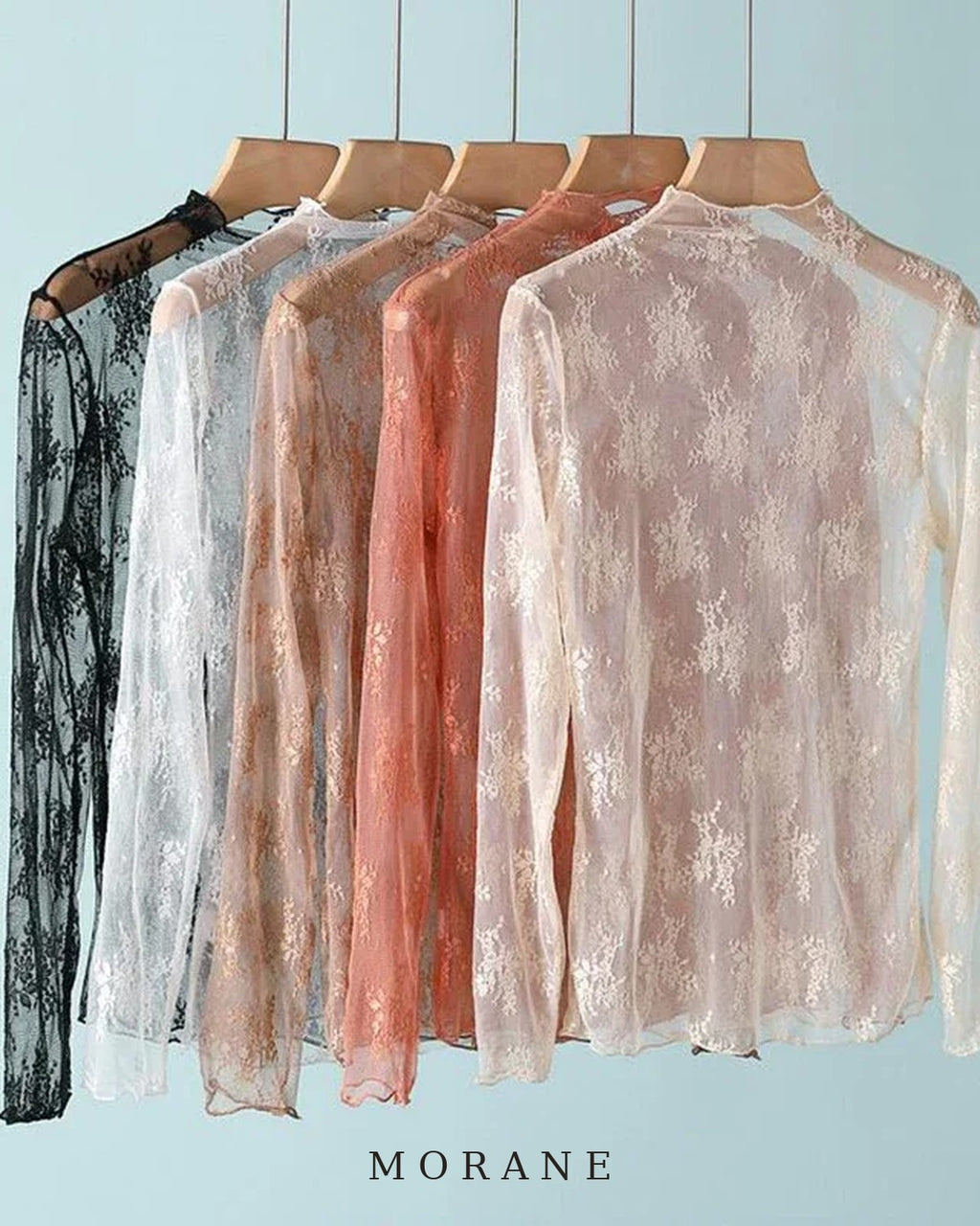 MORANE Floral Lace Mock Neck Top