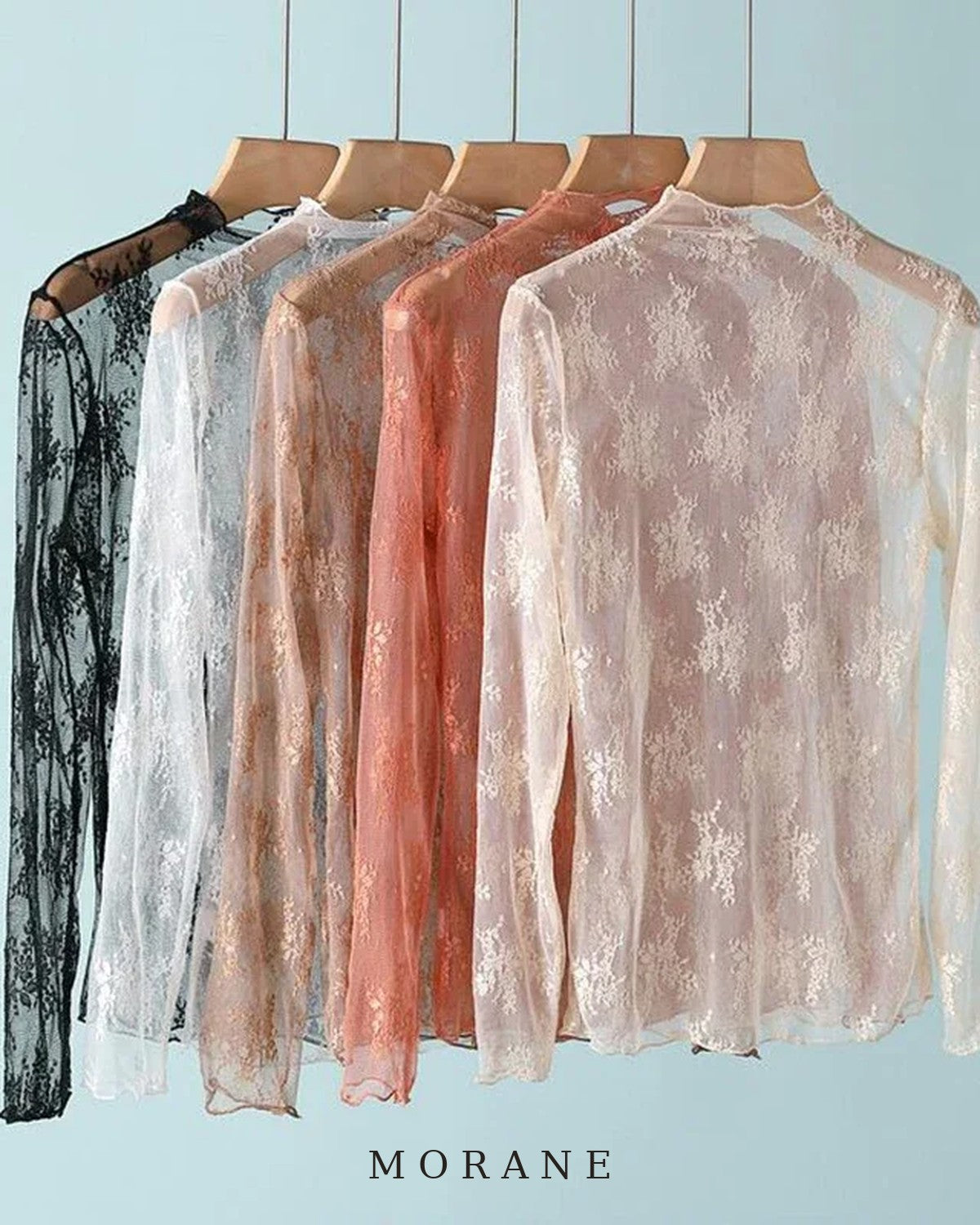 MORANE Floral Lace Mock Neck Top