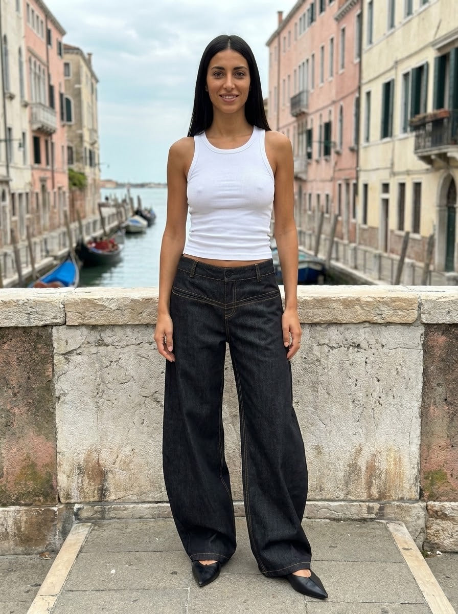 Black Low-Waist Baggy Wide-Leg Jeans