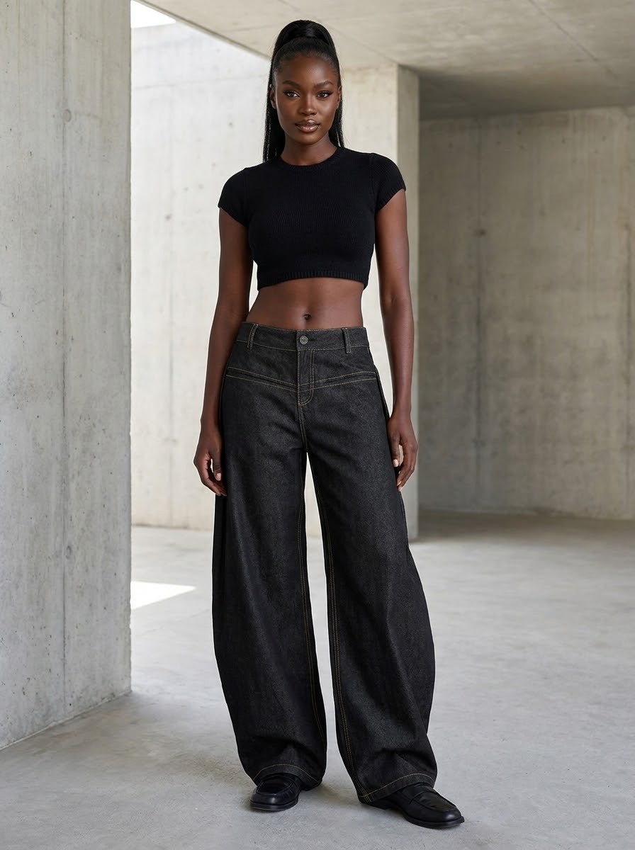 Black Low-Waist Baggy Wide-Leg Jeans