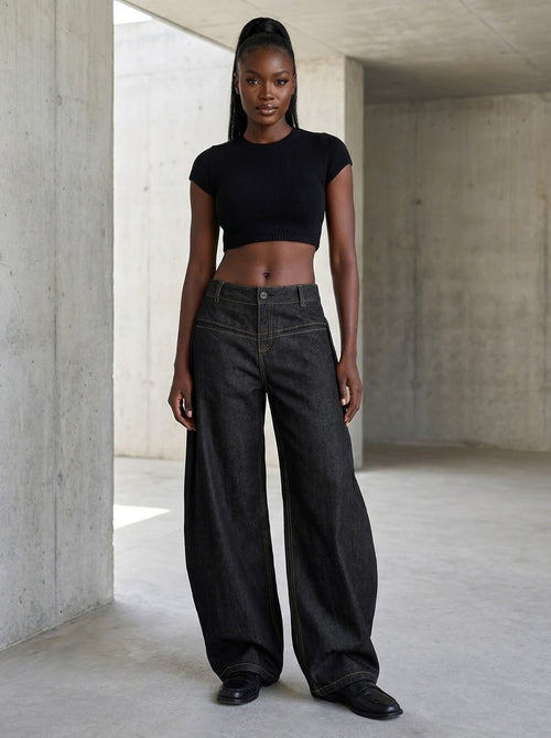 Black Low-Waist Baggy Wide-Leg Jeans