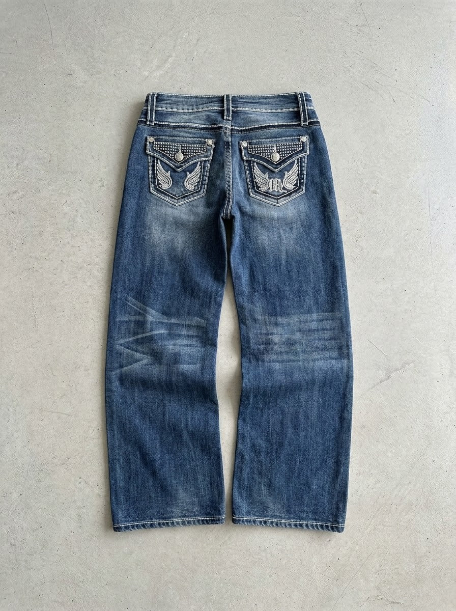 Y2K Low-Rise Baggy Jeans - Blue Wash
