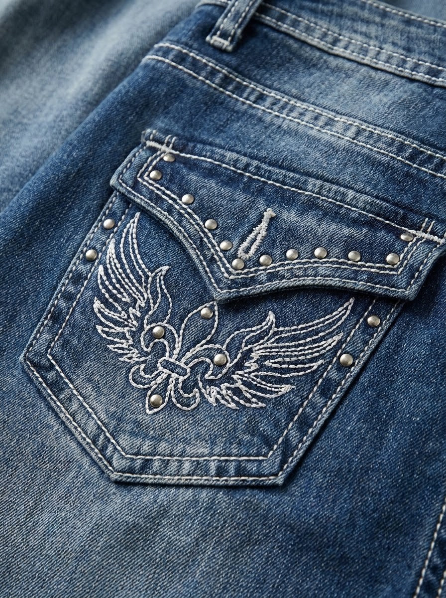 Y2K Low-Rise Baggy Jeans - Blue Wash