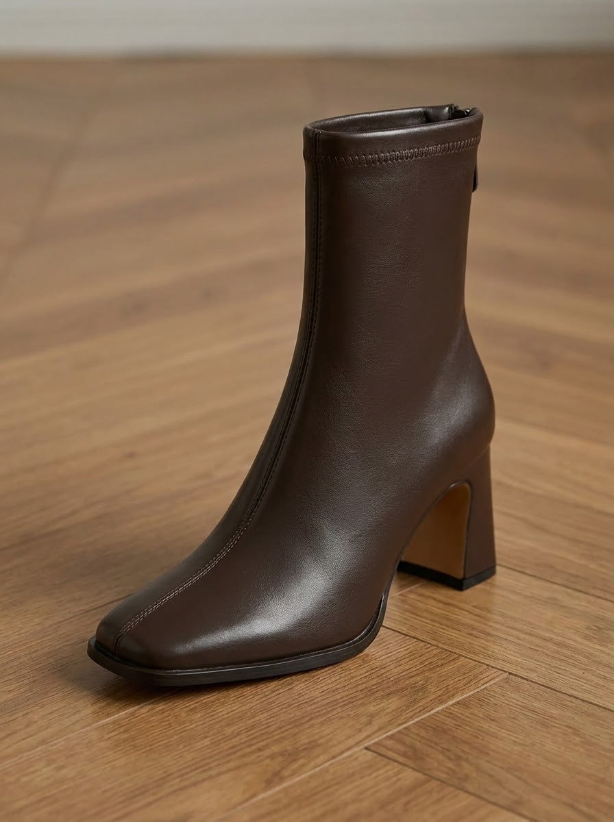 Square-Toe Block Heel Ankle Boots
