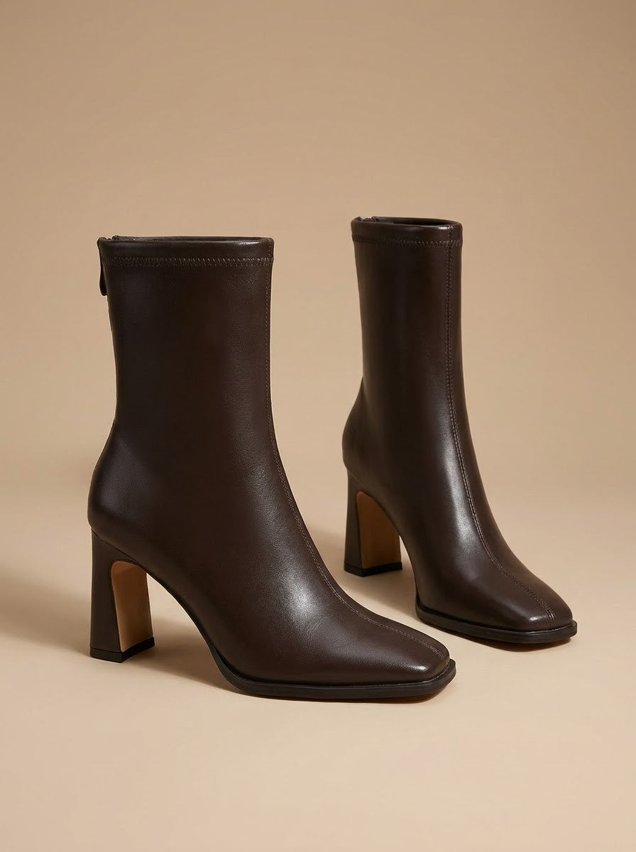 Square-Toe Block Heel Ankle Boots
