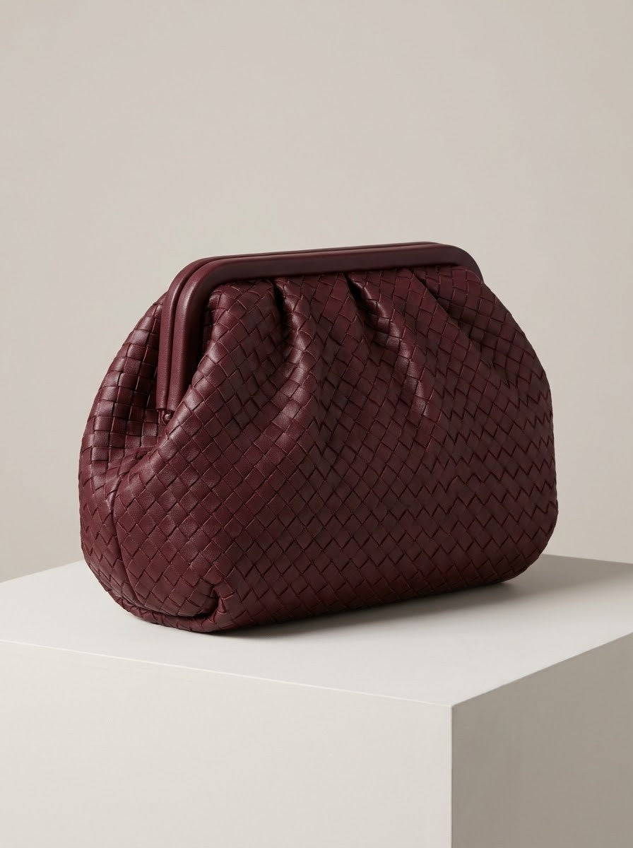 Burgundy Woven Pouch Clutch