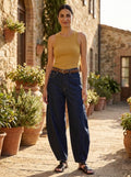 Dark Indigo Barrel Wide-Leg Jeans