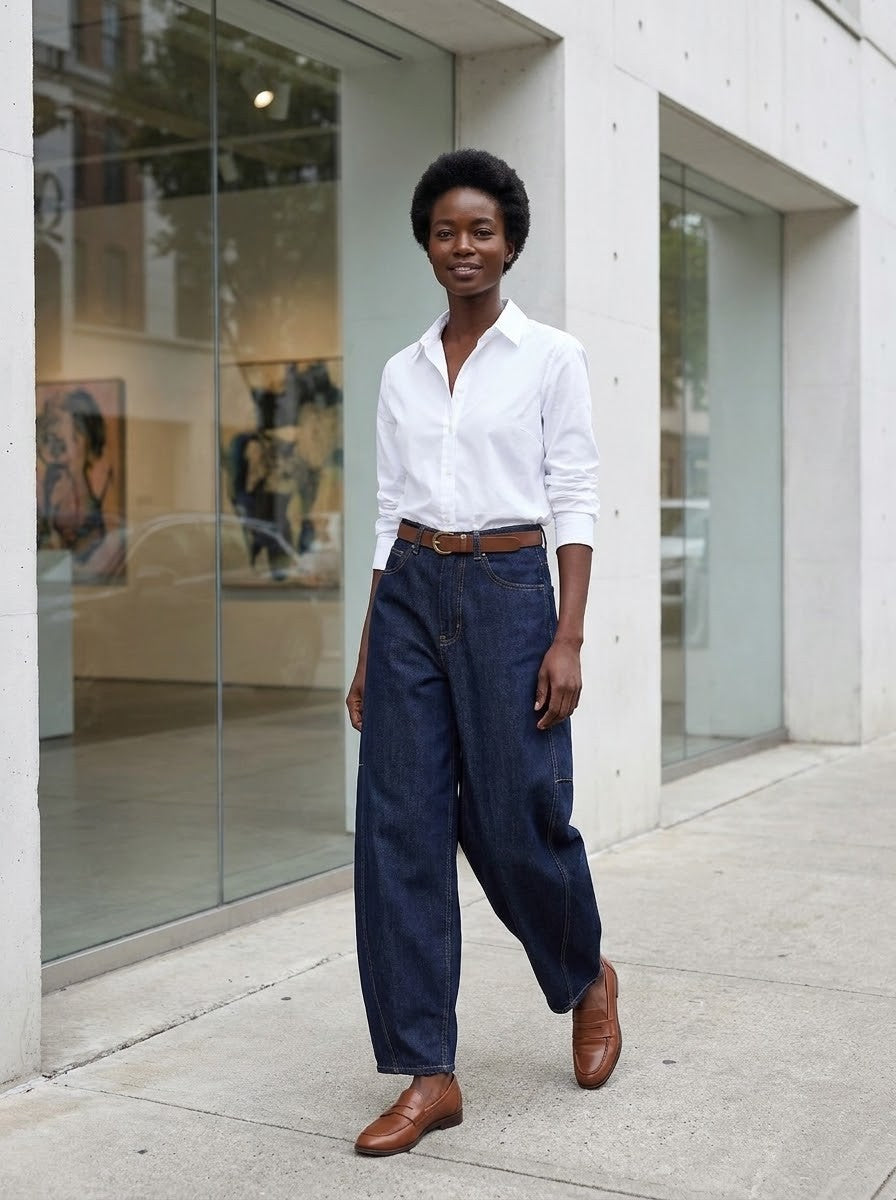 Dark Indigo Barrel Wide-Leg Jeans
