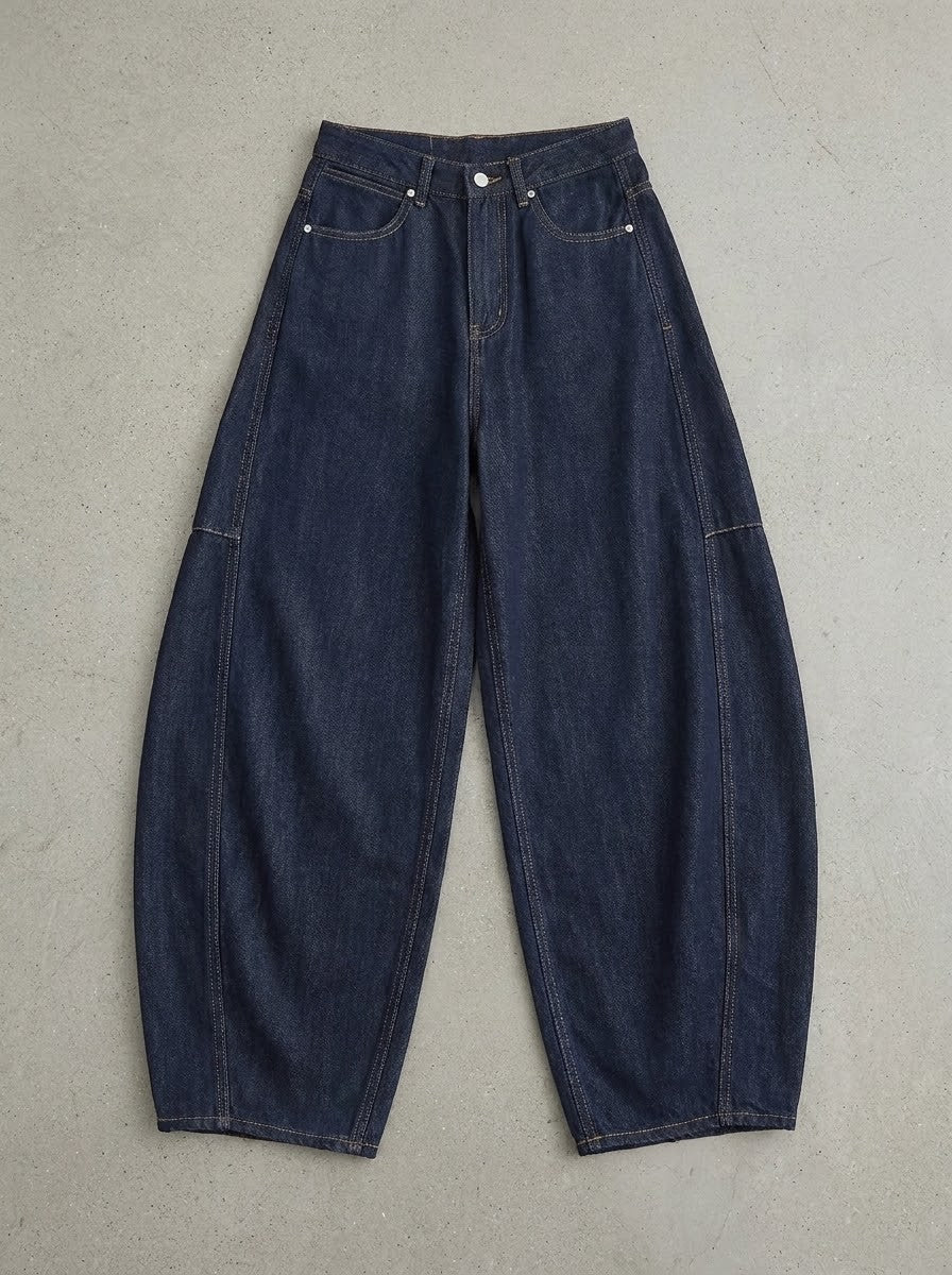 Dark Indigo Barrel Wide-Leg Jeans
