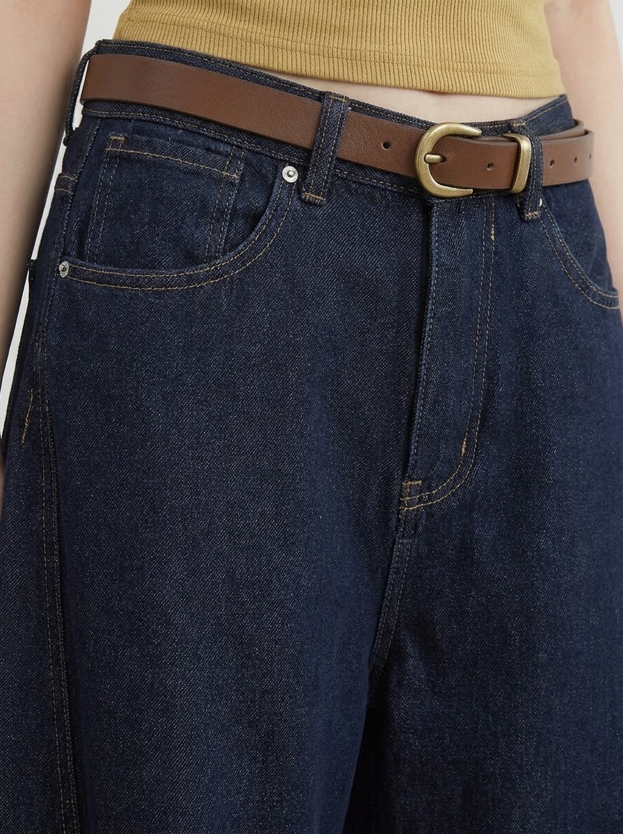 Dark Indigo Barrel Wide-Leg Jeans