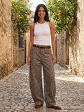 Paisley Print Barrel Wide-Leg Jeans