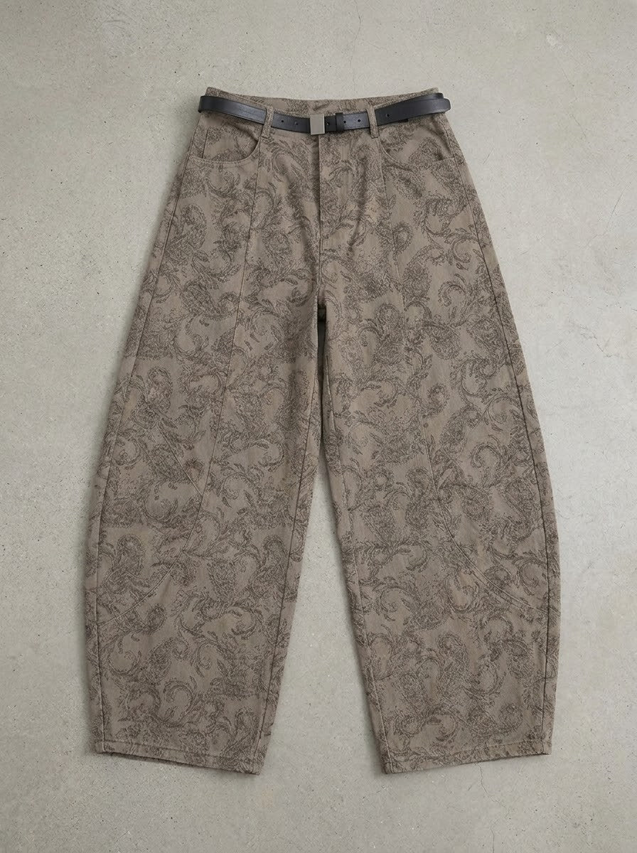 Paisley Print Barrel Wide-Leg Jeans