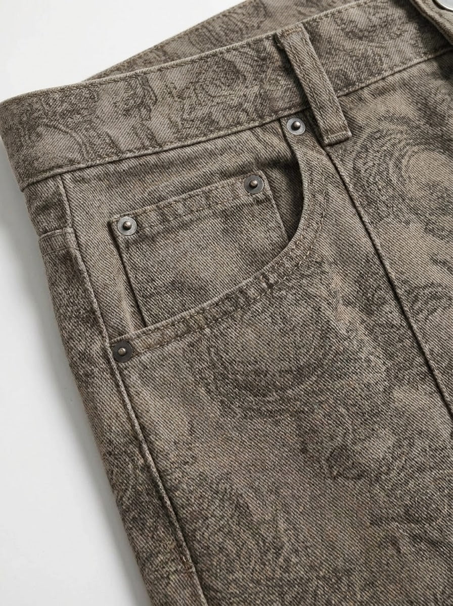 Paisley Print Barrel Wide-Leg Jeans