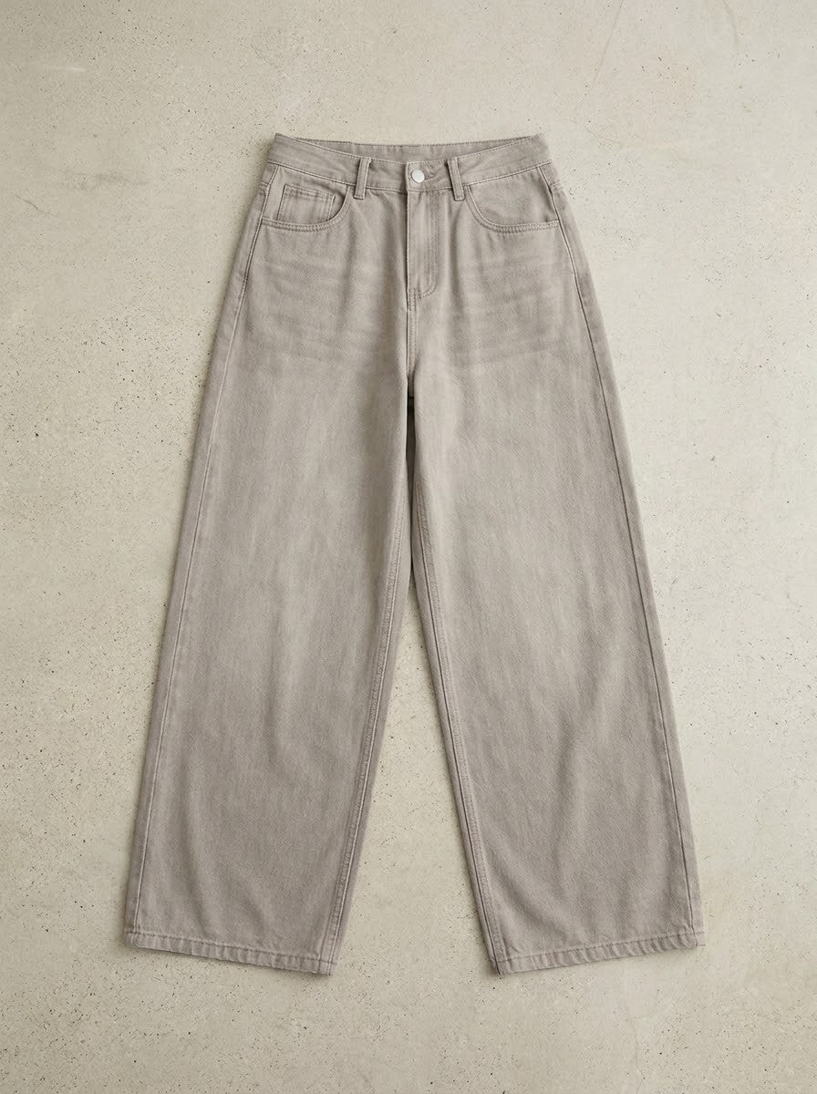 Stone Grey-Beige Wide-Leg Jeans