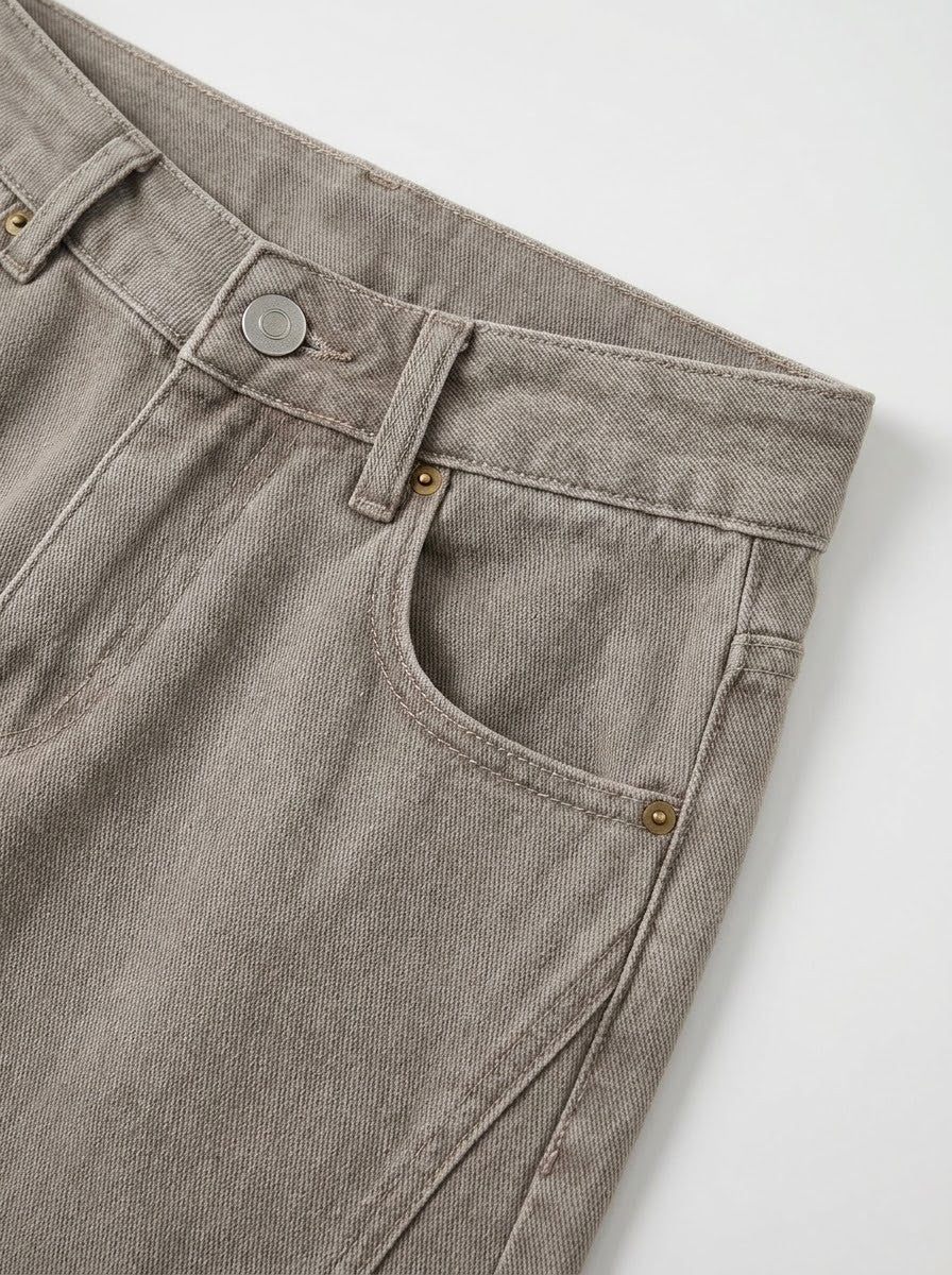 Stone Grey-Beige Wide-Leg Jeans