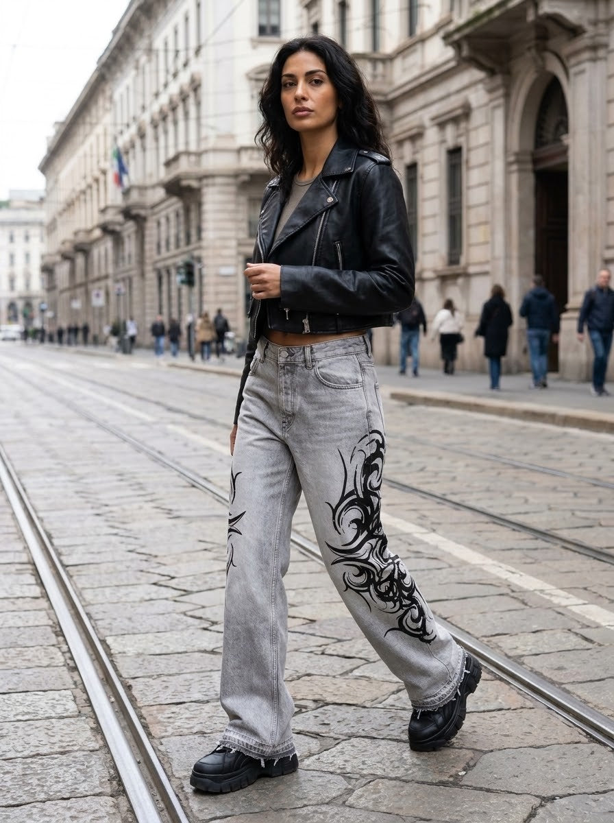 Y2K Tribal Print Loose Jeans