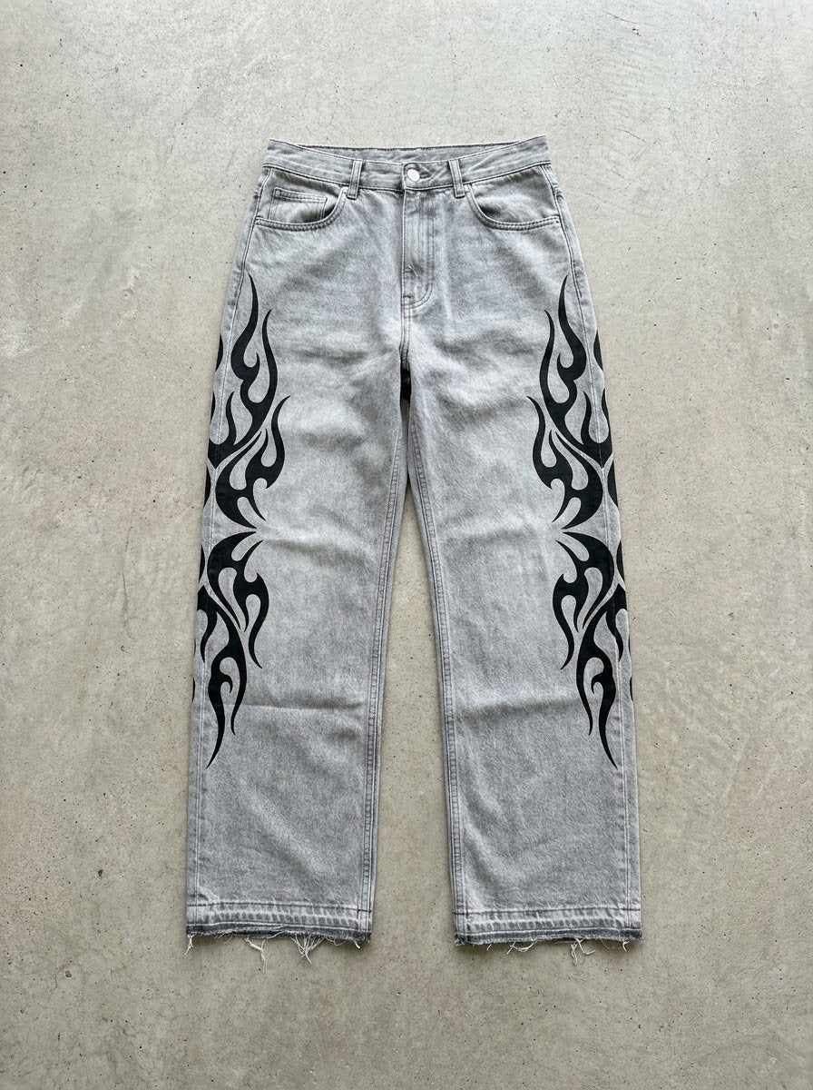 Y2K Tribal Print Loose Jeans
