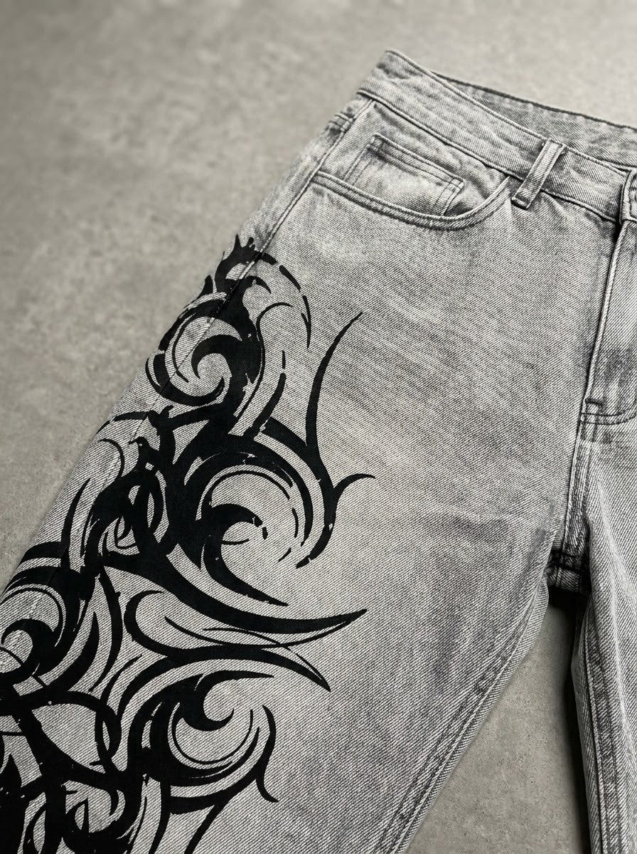 Y2K Tribal Print Loose Jeans
