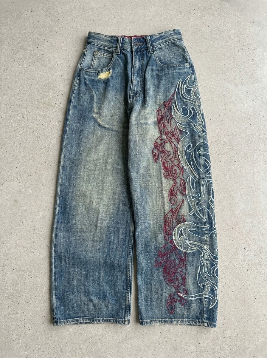 Y2K Tribal Print Loose Jeans