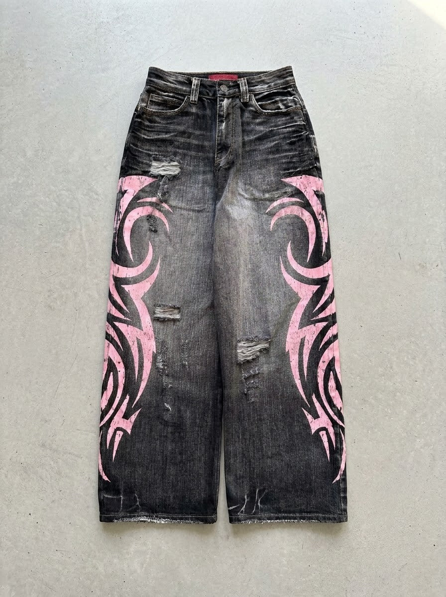 Y2K Tribal Print Loose Jeans