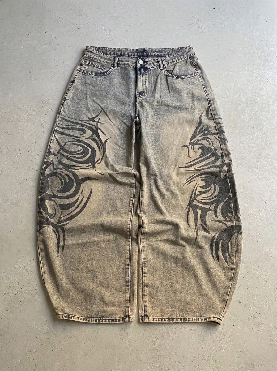 Y2K Tribal Print Loose Jeans