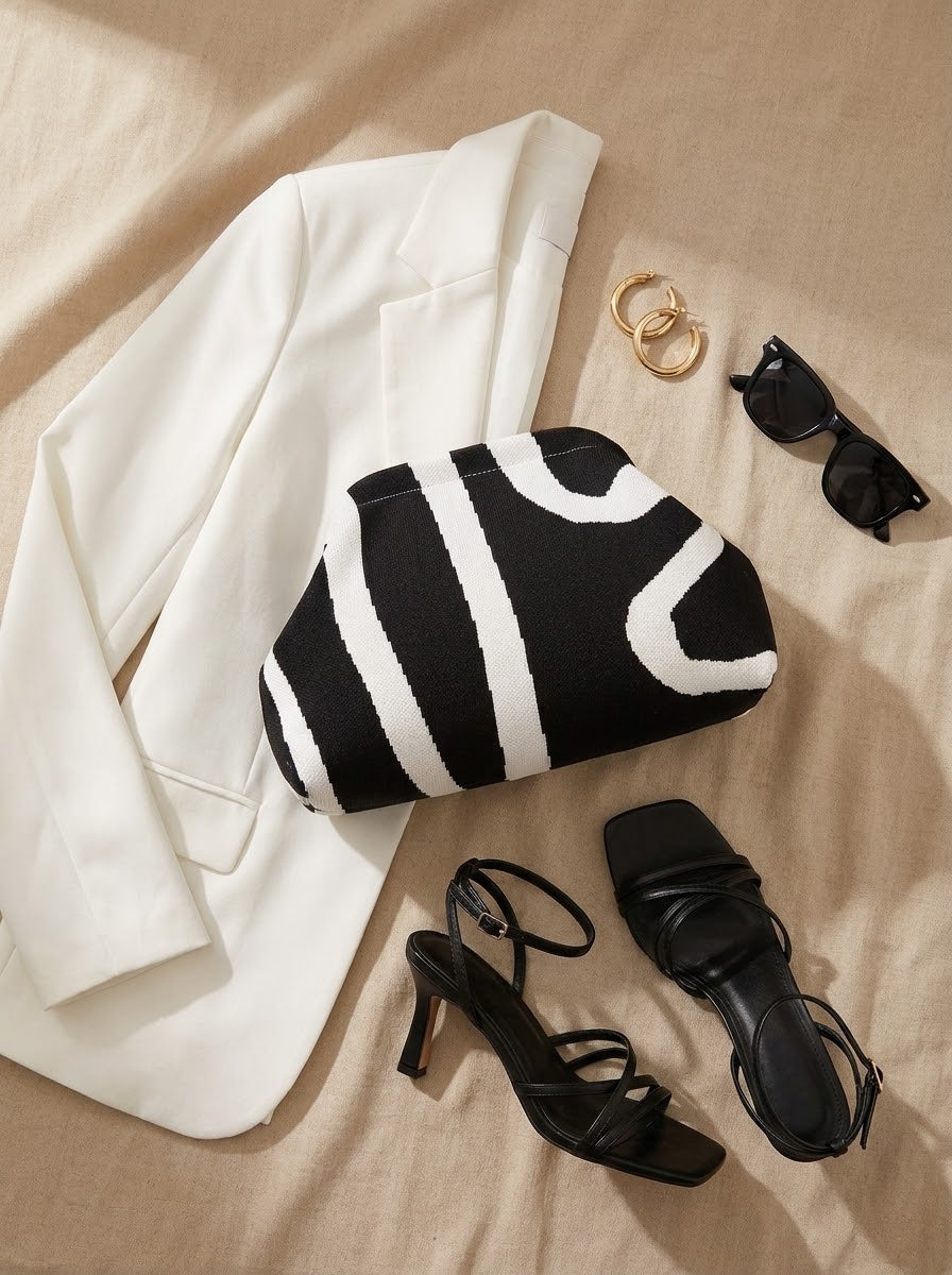 Graphic Stripe Knit Clutch flat-lay