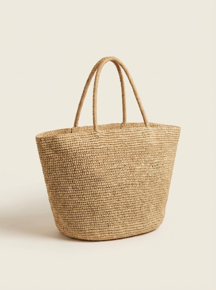 Natural Large Handwoven Raffia Tote, studio