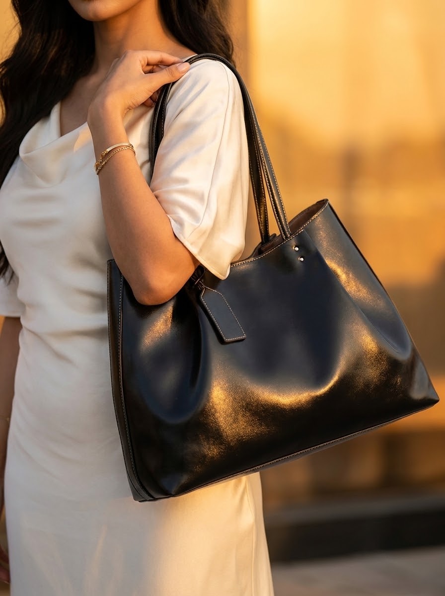 Close-up of the ruched leather shoulder bag