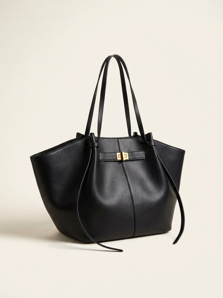 Black Trapeze Lock Shoulder Bag, studio