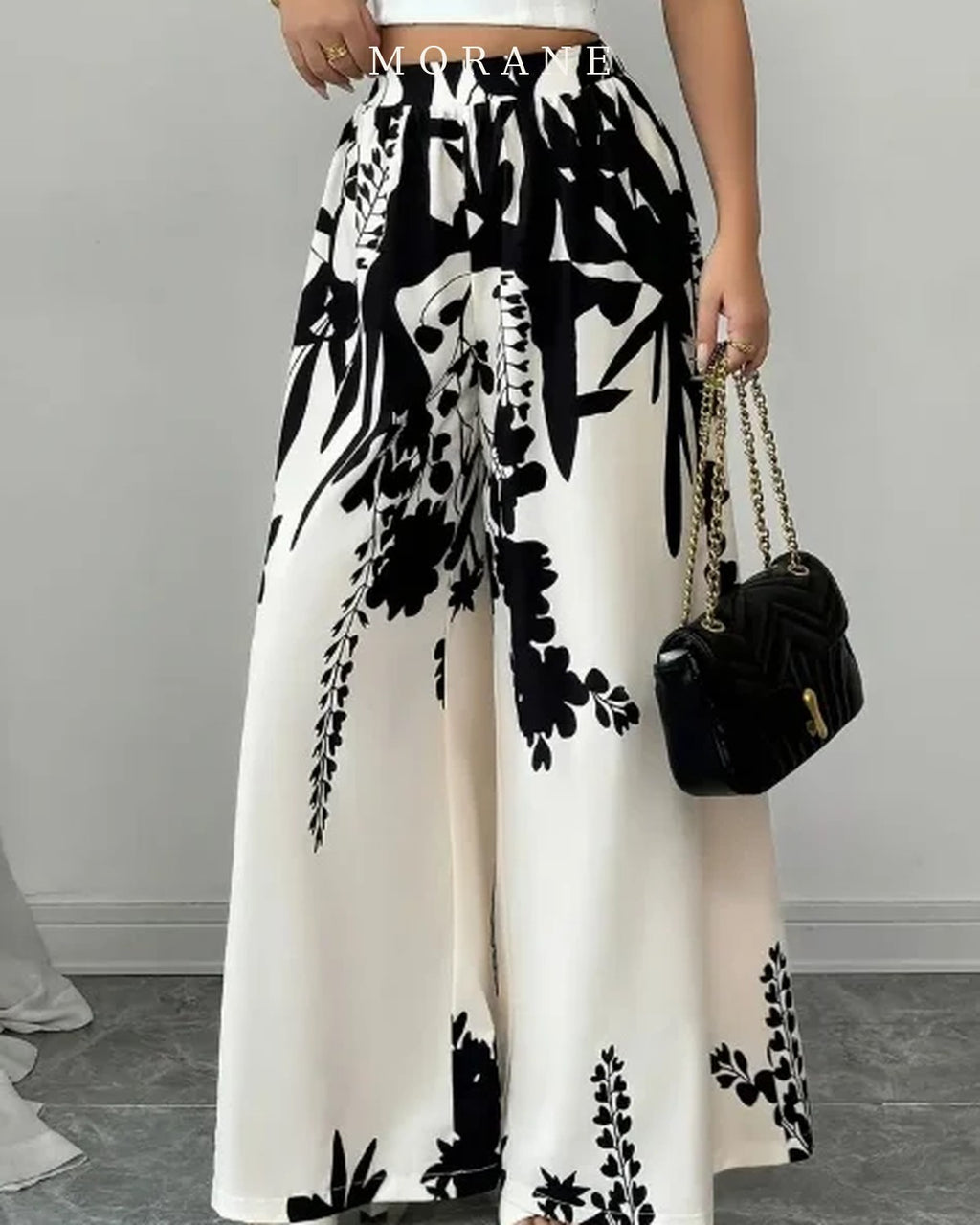 MORANE Ink Floral Satin Palazzo Pants