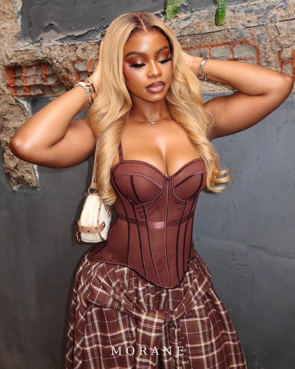 MORANE Corset Top & Plaid Skirt Set