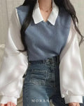 MORANE Layered Collar Knit Vest Blouse