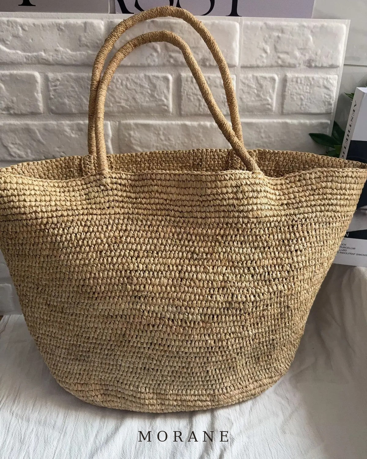 MORANE Large Handwoven Raffia Tote