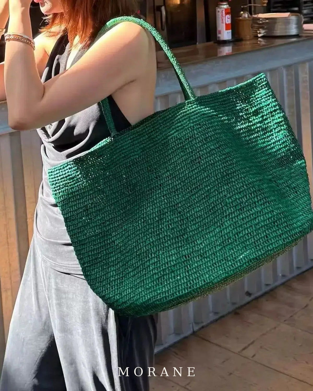 MORANE Large Handwoven Raffia Tote