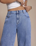 MORANE Crystal Embellished Wide Leg Jeans (Curve)