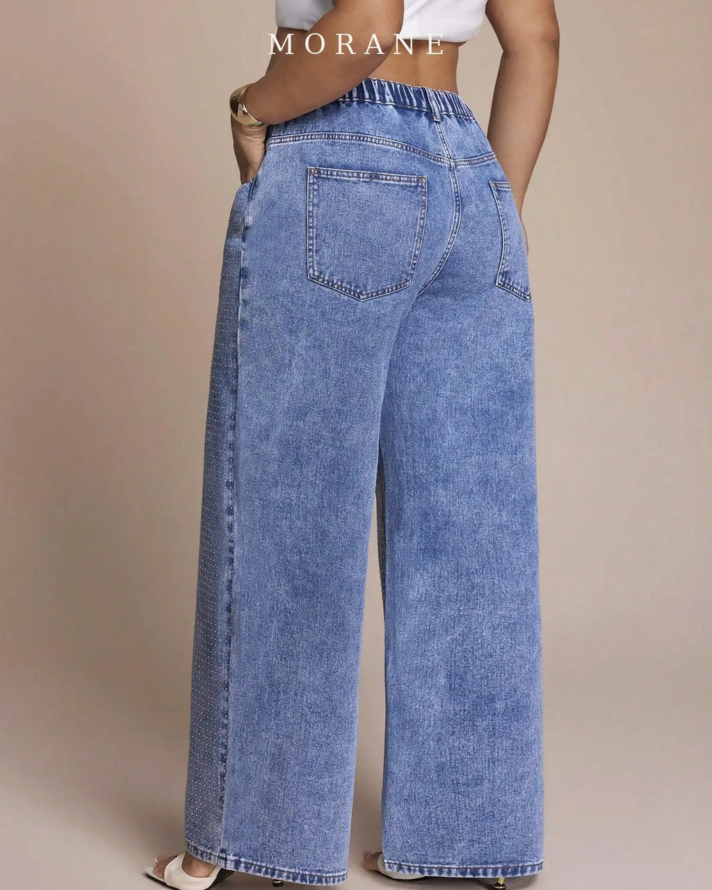 MORANE Crystal Embellished Wide Leg Jeans (Curve)