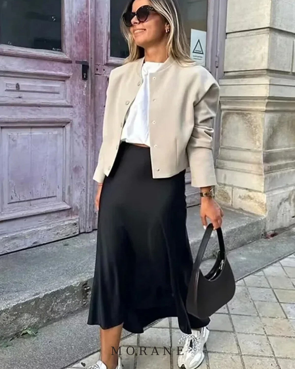 MORANE Satin Bias Midi Skirt