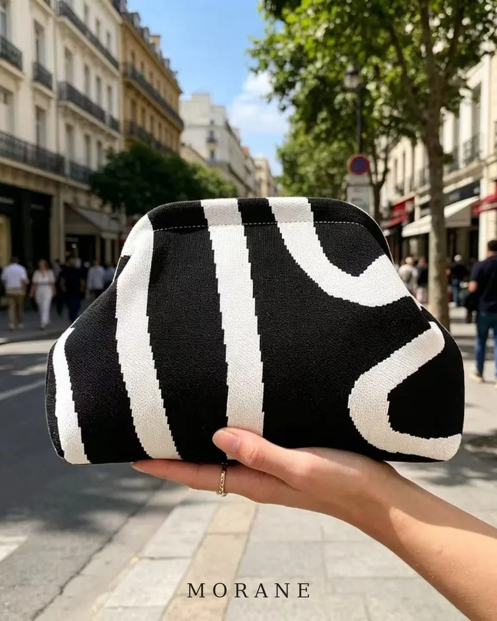 MORANE Graphic Stripe Knit Clutch