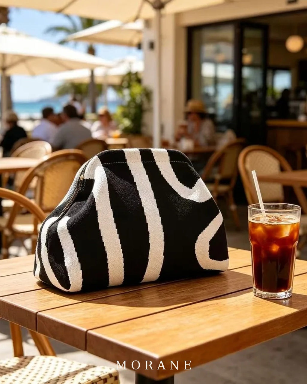 MORANE Graphic Stripe Knit Clutch