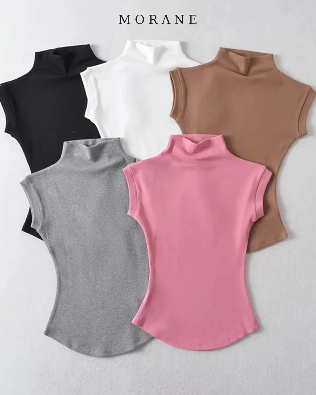 MORANE Ribbed Mock Neck Sleeveless Top